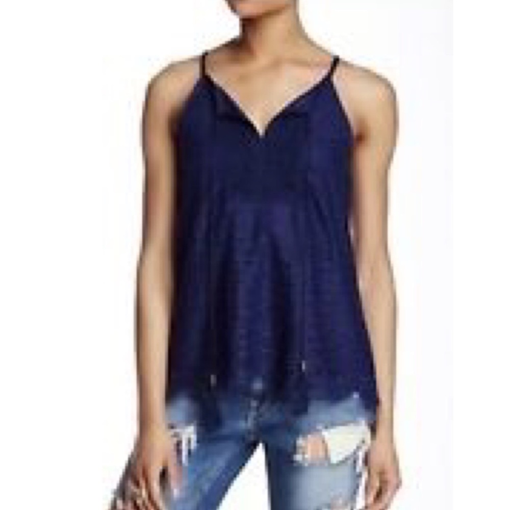 Romeo & Juliette lace tassel ties tank navy medium